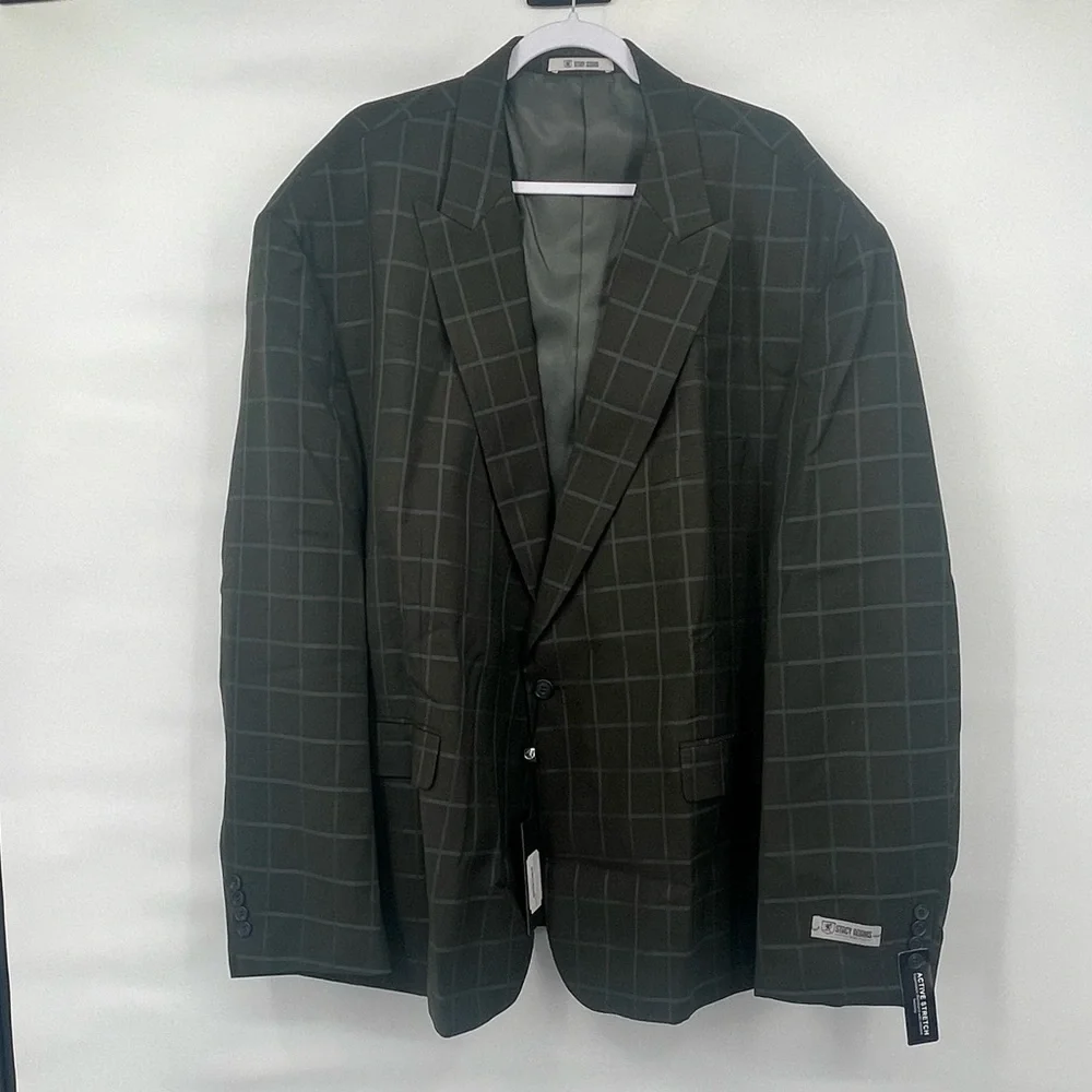 Stacy Adam NWT dark olive windowpane active stretch suit jacket